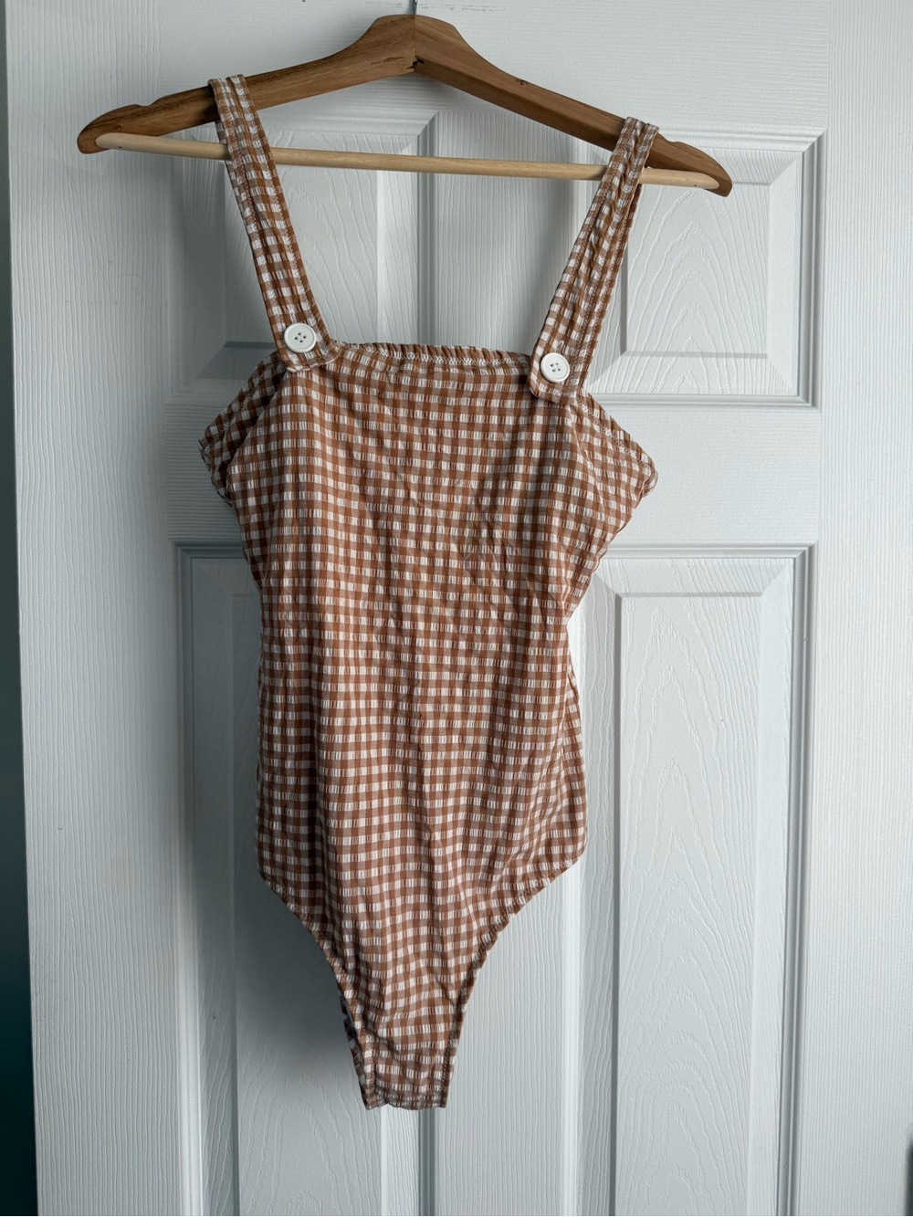 Rhythm. Brown and White Gingham One-Piece Swimsuit